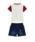 Baby Boys Short Sleeve Colorblock Logo T Shirt with Knit Denim Shorts Set