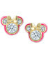 ფოტო #3 პროდუქტის Cubic Zirconia & Deep Pink Enamel Minnie Mouse Stud Earrings in 18k Gold-Plated Sterling Silver