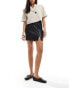 ASOS DESIGN split front leather look mini skirt in black Черный, 36 - фото #2