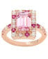 Suzy Levian Rose Sterling Silver Emerald Cut Pink Cubic Zirconia Ring