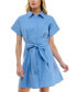 ფოტო #1 პროდუქტის Juniors' Short-Sleeve Tie-Waist Shift Dress