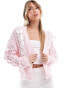 Фото #1 товара Miss Selfridge knitted cardigan with satin bows in soft pink