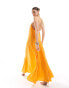 Фото #1 товара ASOS DESIGN satin racer trapeze volume maxi dress with gold hardware in orange