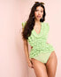 Фото #1 товара ASOS LUXE ruffle plunge swimsuit with cut out detail in green