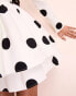 Фото #4 товара ASOS LUXE cotton sateen polka dot structured skater mini dress in white