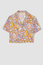Coool Relax Fit Pijama Yaka Floral Kısa Kollu Keten Karışımlı Gömlek Y0918az22sm