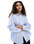 Selected classic button down striped shirt in blue