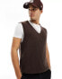 Фото #2 товара ASOS DESIGN knitted relaxed fisherman rib v neck tank in brown