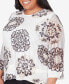 Фото #5 товара Футболка женская Alfred Dunner plus Size Opposites Attract Medallion Textured Top