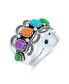 ფოტო #3 პროდუქტის Southwest Western Style 5 Rectangle Multi Color Bezel Set Purple Blue Green Orange Statement Wide Band Ring For Women Oxidized .925 Sterling Silver