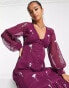 Фото #3 товара ASOS DESIGN Petite button through embroidered maxi tea dress in wine