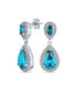 ფოტო #1 პროდუქტის Simulated Blue Topaz Pave CZ Halo Teardrop Pear Shape Dangle Drop Statement Earrings For Women Prom Rhodium Plated Brass