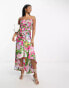 Фото #2 товара ASOS DESIGN satin ruched ruffle maxi dress with button detail in pink floral