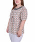 Plus Size Short Puff Sleeve Sheer Inset Top