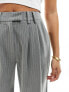 Miss Selfridge Petite slouchy wide leg pinstripe trousers with extended tab detail in light grey