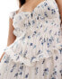 Фото #2 товара ASOS DESIGN bust detail smocked bodice pleated midi dress in blue ditsy floral