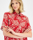 ფოტო #3 პროდუქტის Women's Floral-Print Crochet-Trim Short-Sleeve Shirt