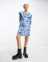 Фото #2 товара Native Youth batik print oversized collar cotton mini dress in blue