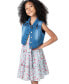 Big Girls Denim Vest Dress Outfit with Necklace, 3 PC