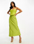 Фото #3 товара ASOS DESIGN Petite bandeau contrast fabric slip maxi dress with corset detail in olive green