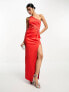 Фото #10 товара ASOS DESIGN one shoulder pleat detail bodycon maxi dress in red