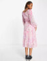 Фото #3 товара Miss Selfridge chiffon shirred waist midi dress in pink patchwork