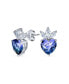 ფოტო #1 პროდუქტის Cubic Zirconia Crown Color Changing Blue Purple Mystic Rainbow CZ Heart Shape Stud Earrings For Women Sterling Silver