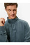 Yıkamalı Sweatshirt Dik Yaka Düğme Detaylı Pamuklu
