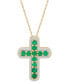 ფოტო #1 პროდუქტის Emerald (5/8 ct. t.w.) & Diamond (1/5 ct. t.w.) Cross 18" Pendant Necklace in 14k Gold (Also in Ruby & Sapphire)