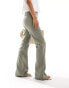 Bershka linen tailored flared trousers in taupe