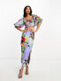 Фото #5 товара ASOS DESIGN midi pencil skirt with side split and rouleau button detail co-ord in purple floral print