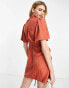 Фото #2 товара ASOS DESIGN high neck linen drape mini dress with belt detail in rust