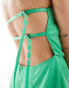 ASOS DESIGN bandeau scarf detail satin jumpsuit with buckle detail in bright green Зеленый, 36 - фото #4