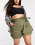 ASOS DESIGN Curve utility belted shorts in khaki