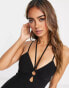 Фото #3 товара Miss Selfridge bengaline strappy halter jumpsuit in black