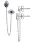 ფოტო #1 პროდუქტის Lab-grown Blue Sapphire (1/4 ct. t.w.) & Lab-grown White Sapphire (1/4 ct. t.w.) Evil Eye & Hamsa Hand Double Pierced Chain Earrings in Sterling Silver