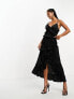 Фото #3 товара In The Style Petite exclusive ruffle trim cami maxi dress in black