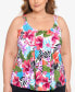 Swim Solutions Plus Size Pleated-Front Double-Strap Tankini Top Multi Size 20W