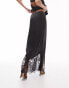 Фото #4 товара Topshop satin lace mix fishtail maxi skirt in black