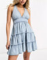 Фото #6 товара Miss Selfridge crochet tiered denim mini dress in mid wash