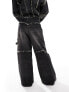Фото #5 товара COLLUSION Unisex exposed seam wide leg jeans in washed black