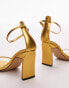 Фото #2 товара Topshop Wide Fit Goldie high heeled two part sandal in gold