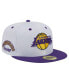 ფოტო #1 პროდუქტის Men's White/Purple Los Angeles Lakers Throwback 2Tone 59Fifty Fitted Hat