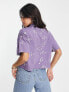 ASOS DESIGN boxy high neck tee in daisy embroidery in lilac