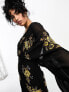 Фото #4 товара ASOS DESIGN one shoulder chiffon mini dress in black with marigold floral artwork