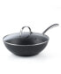 Фото #3 товара 11-Inch Hard Anodized Nonstick Stir-Fry Wok Pan Deep Frying Pan with Glass Lid, Flat Bottom, Black