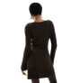 Фото #7 товара COLLUSION knitted texture slash mini dress in chocolate