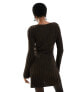 COLLUSION knitted texture slash mini dress in chocolate