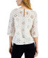 Фото #3 товара Women's Floral Embroidered Eyelet Boat-Neck Top