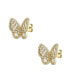 ფოტო #2 პროდუქტის 14k Gold Plated Sterling Silver with Cubic Zirconia Clusters Butterfly Stud Earrings